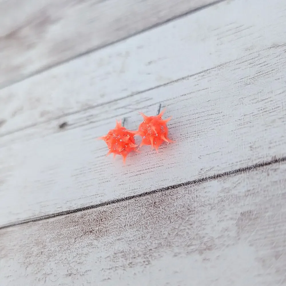 Retro Punk Stud Earrings Bright Orange - Small